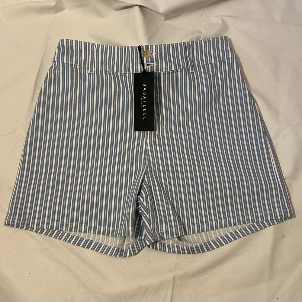 (NWT) Island Summer Blue/White Pinstripe Beach Shorts (Size 8)